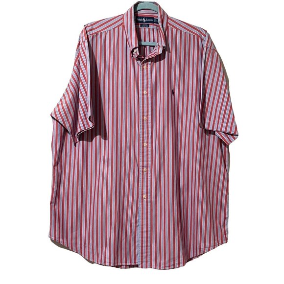 Ralph Lauren XL Blake Mens Red & White Striped Short Sleeve Button-Down Shirt - Picture 1 of 8